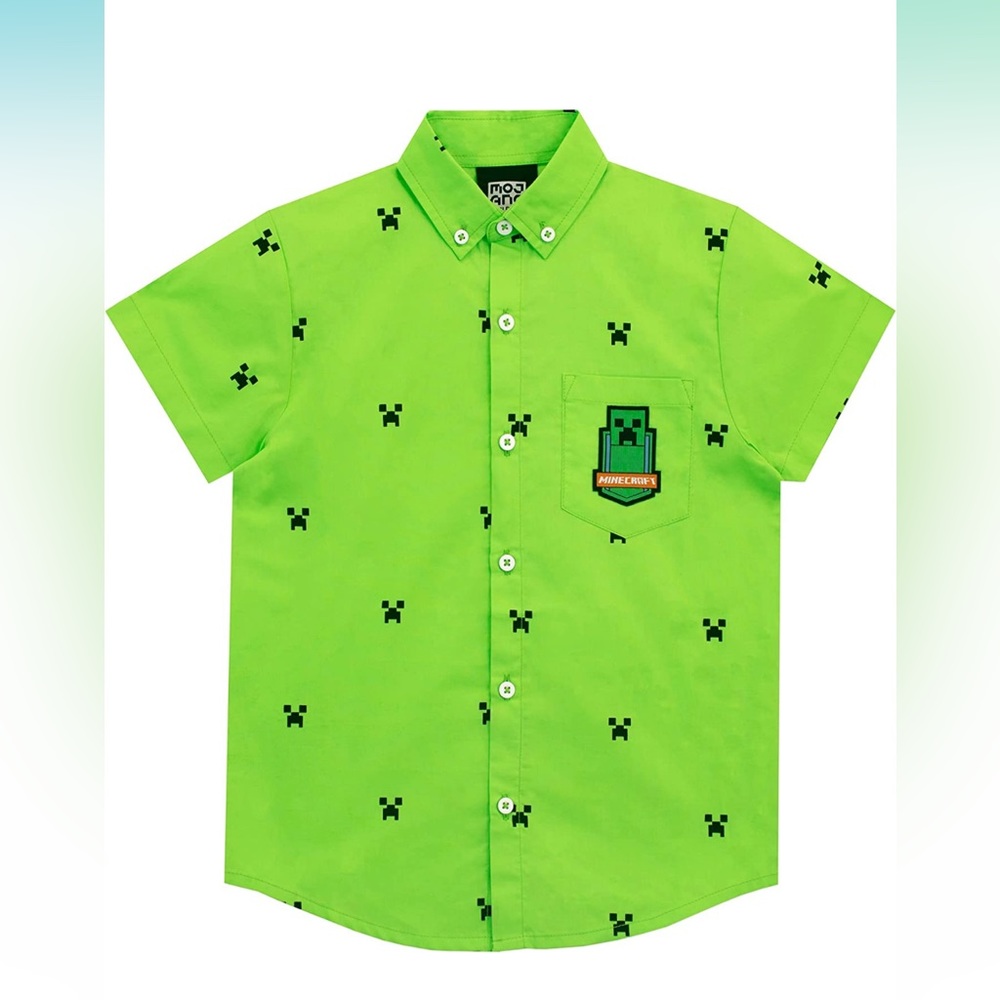 Minecraft Boys Creeper Button Down Shirt Size 6